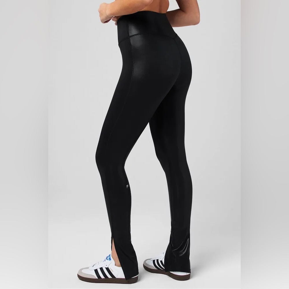 Shine Motion split hem Black Women's Leggings